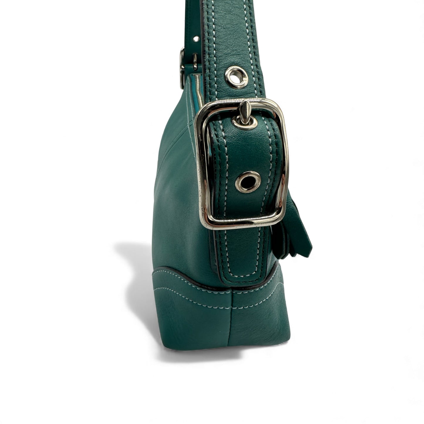 Vintage Coach 8A64 Schultertasche aus türkisfarbenem Leder im Baguette-Stil