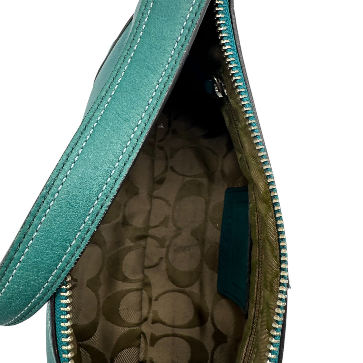 Vintage Coach 8A64 Schultertasche aus türkisfarbenem Leder im Baguette-Stil