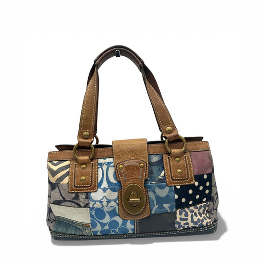Sac à main vintage Coach 12216 en patchwork de denim avec fermoir tourniquet
