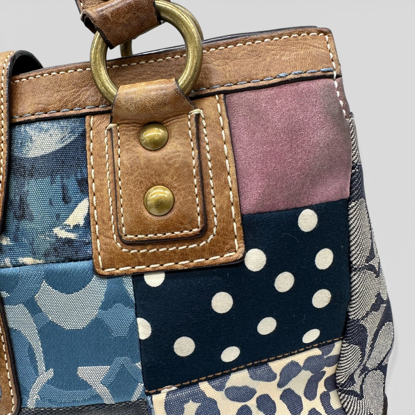 Vintage Coach 12216 Denim Patchwork Turnlock Handtasche