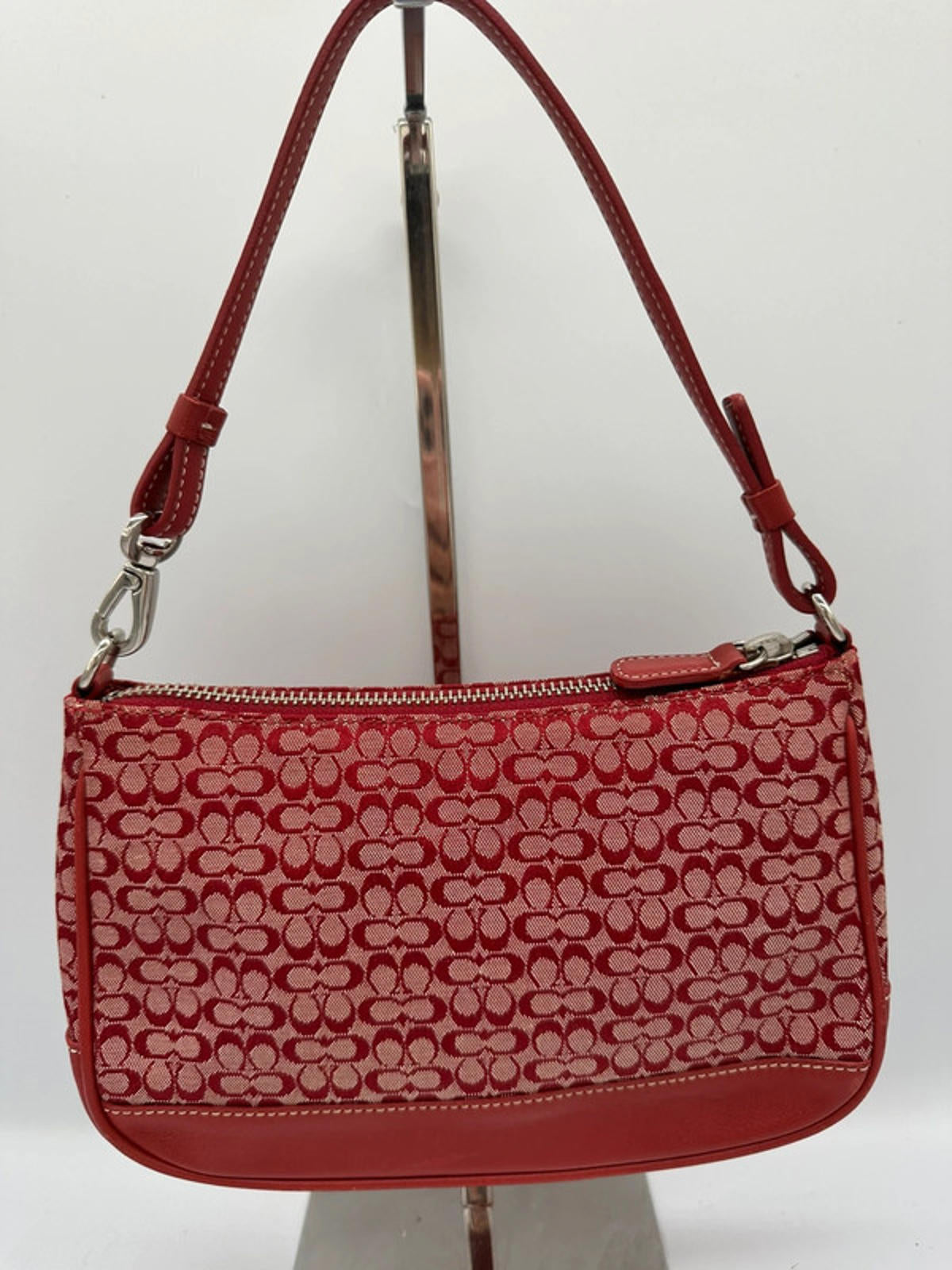 Rare Vintage Coach 6622 Cherry Red Mini Demi Shoulder Bag in Signature Monogram