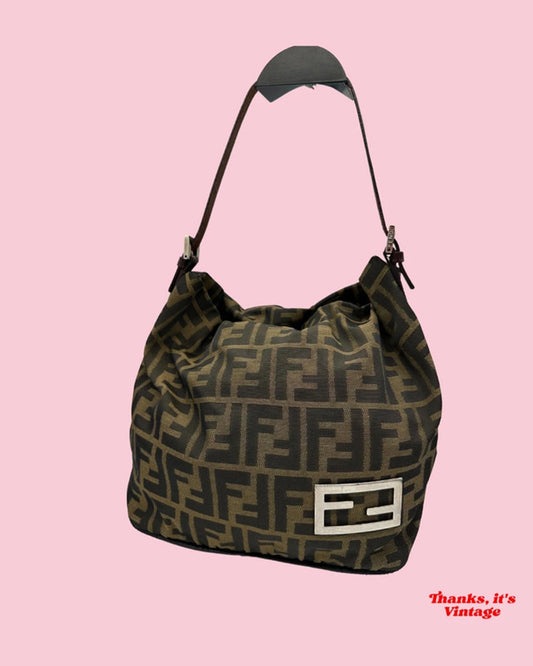 Fendi Canvas Zucca Bucket Monogram Shoulder Bag