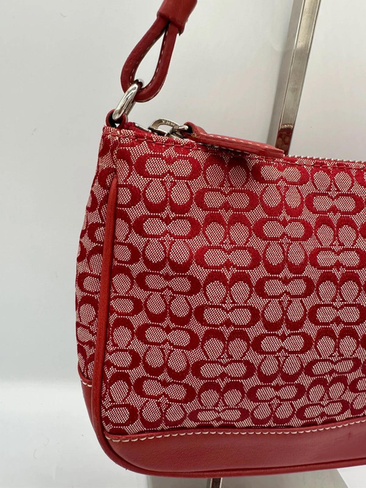 Rare Vintage Coach 6622 Cherry Red Mini Demi Shoulder Bag in Signature Monogram