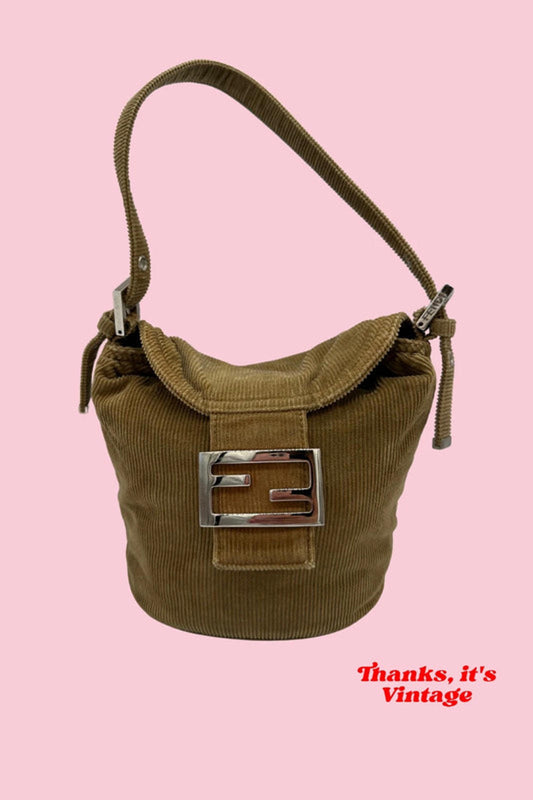Vintage Corduroy Fendi Mamma Bucket Shoulder Bag