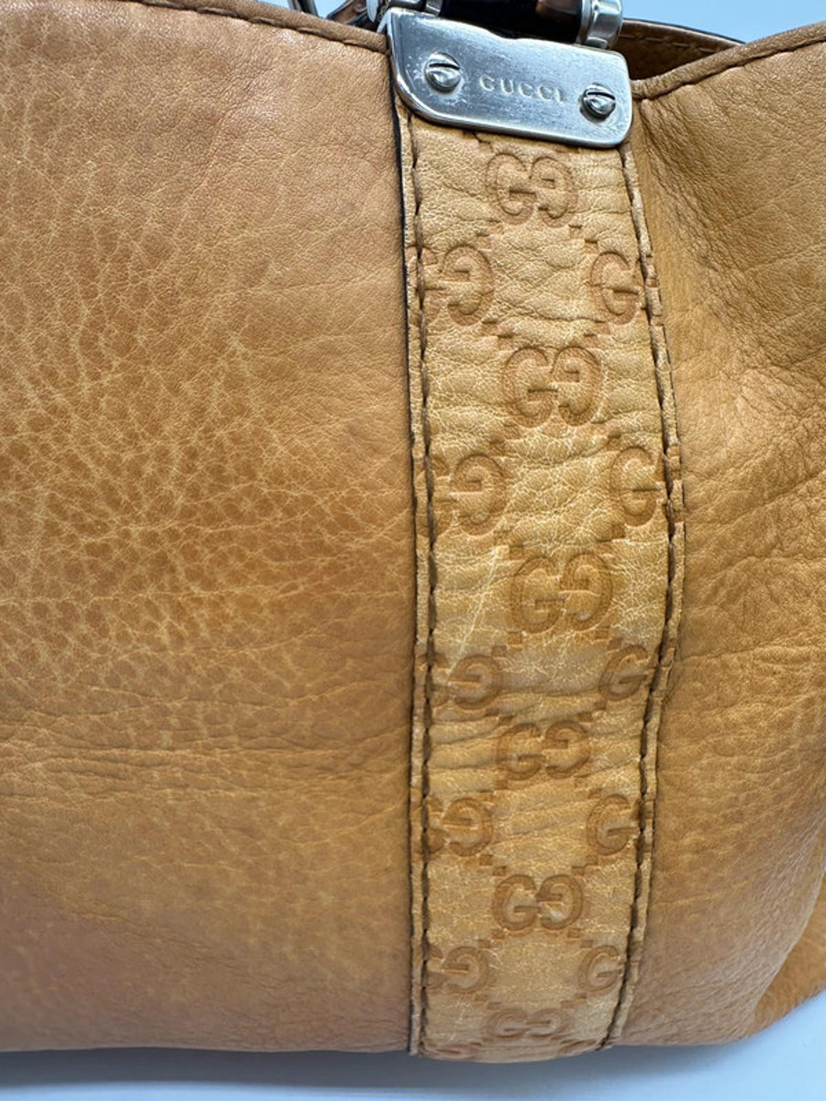 Vintage Gucci GG Signature Bamboo Bar Tote bag Mustard Leather