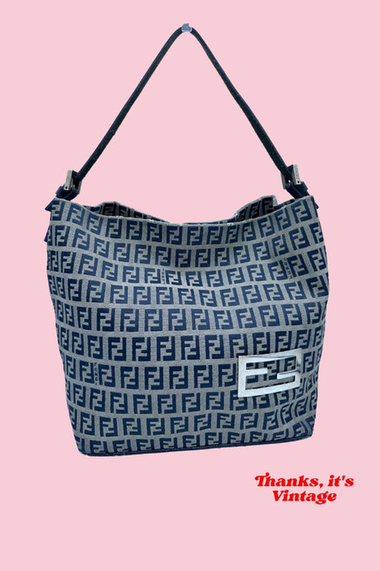 Vintage Fendi Zucchino Print Canvas Mamma Bucket Shoulder Bag