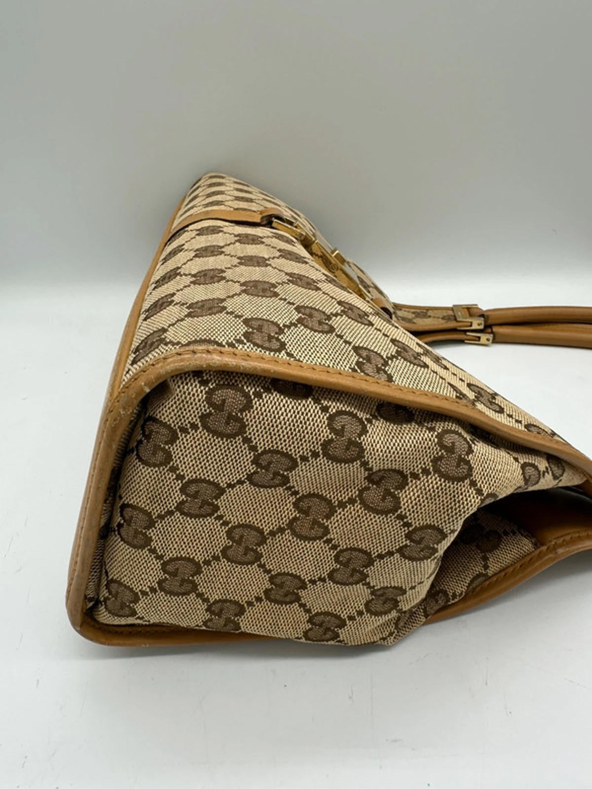 Vintage Gucci Brown GG Monogram Jackie 1961 Bardot Handbag