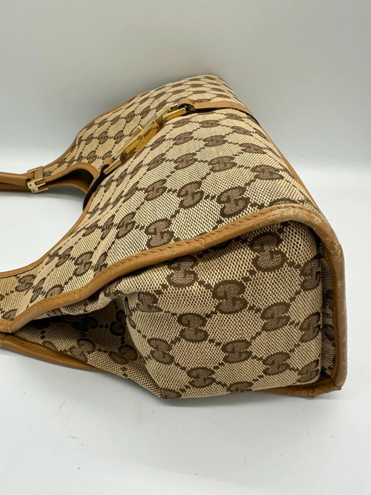 Vintage Gucci Brown GG Monogram Jackie 1961 Bardot Handbag
