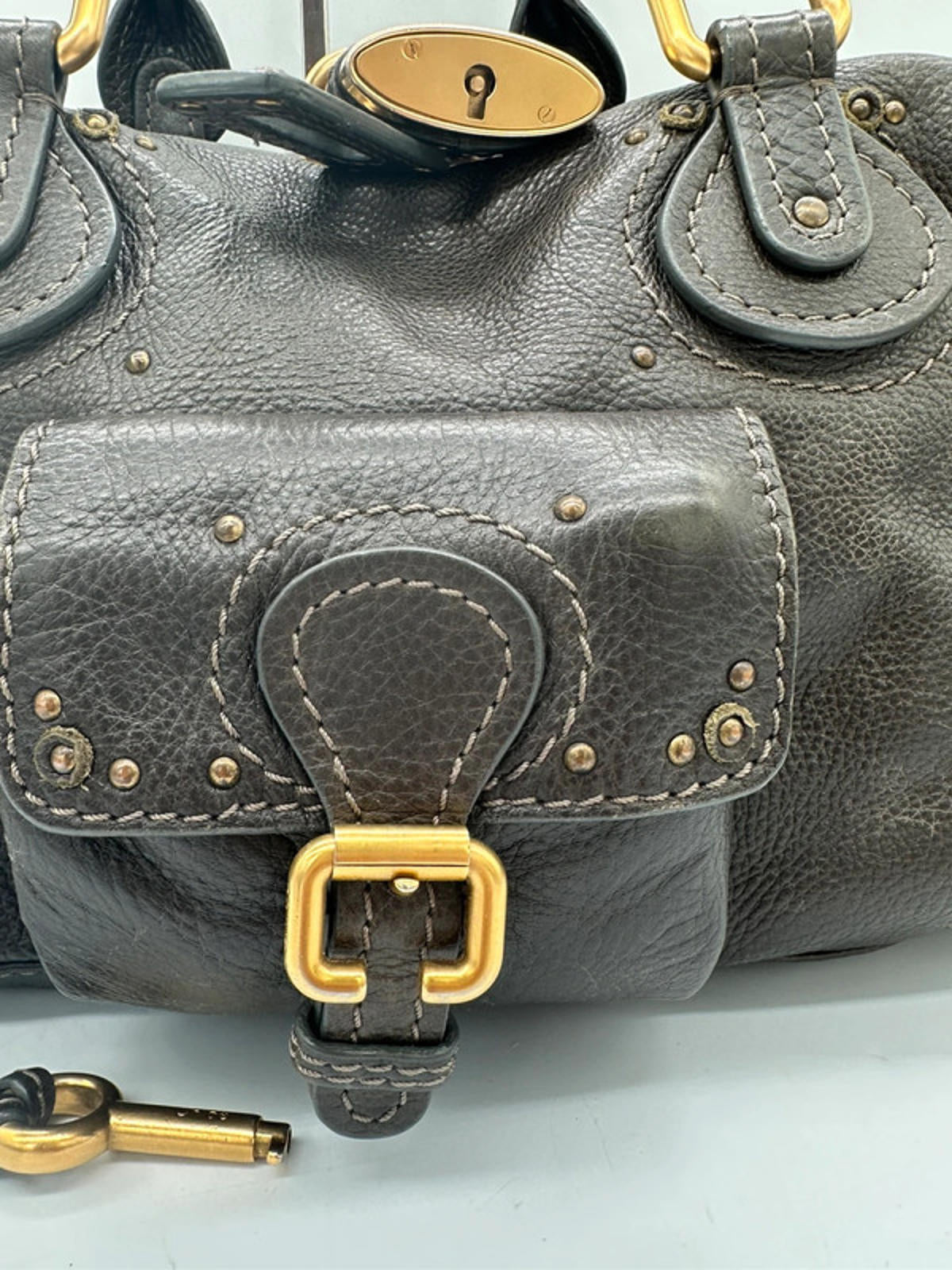 Vintage Chloé Paddington Handbag in Dark Brown Grain Leather