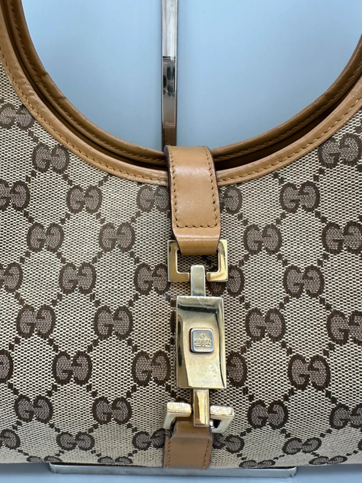 Vintage Gucci Brown GG Monogram Jackie 1961 Bardot Handbag