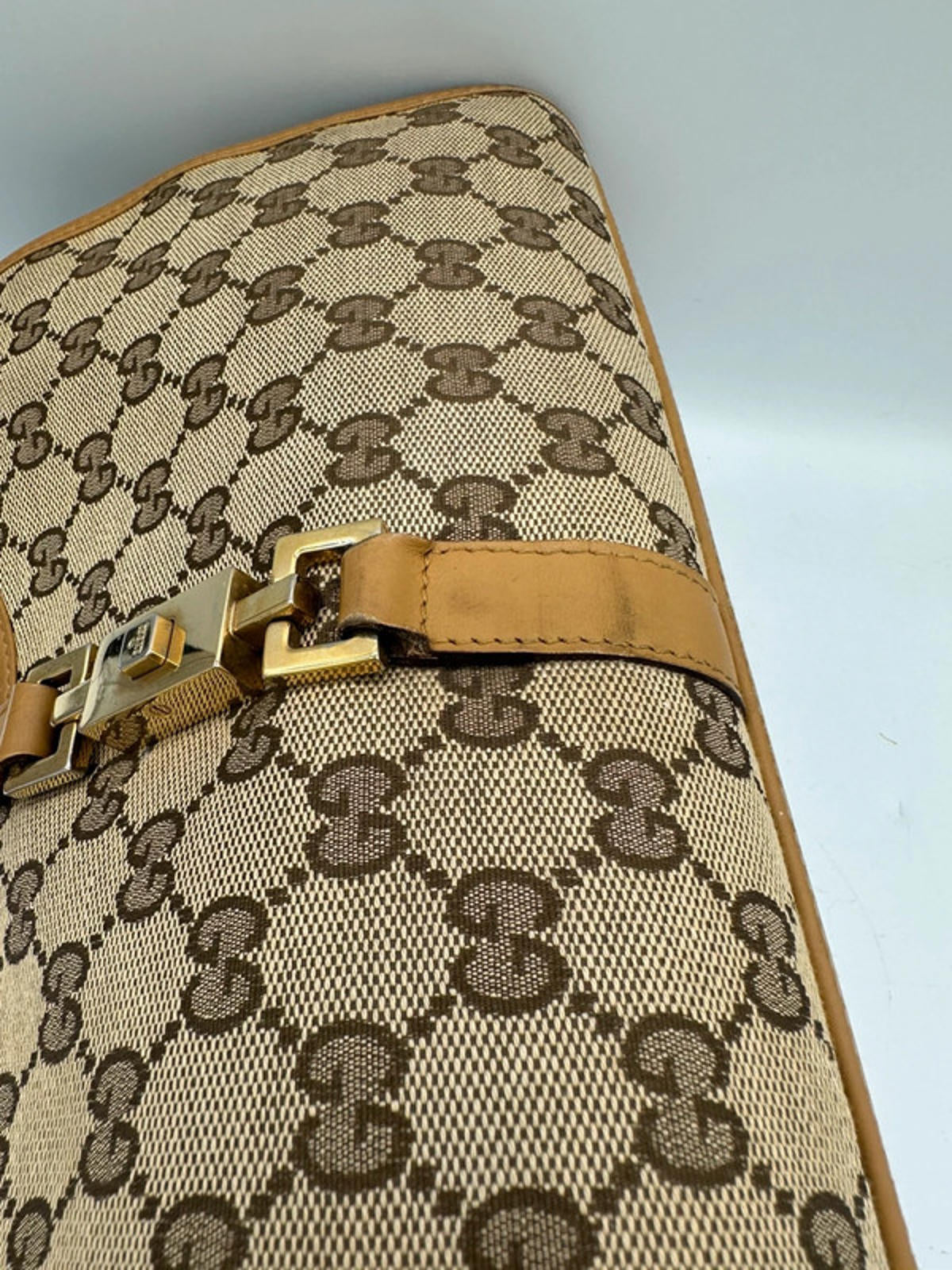 Vintage Gucci Brown GG Monogram Jackie 1961 Bardot Handbag