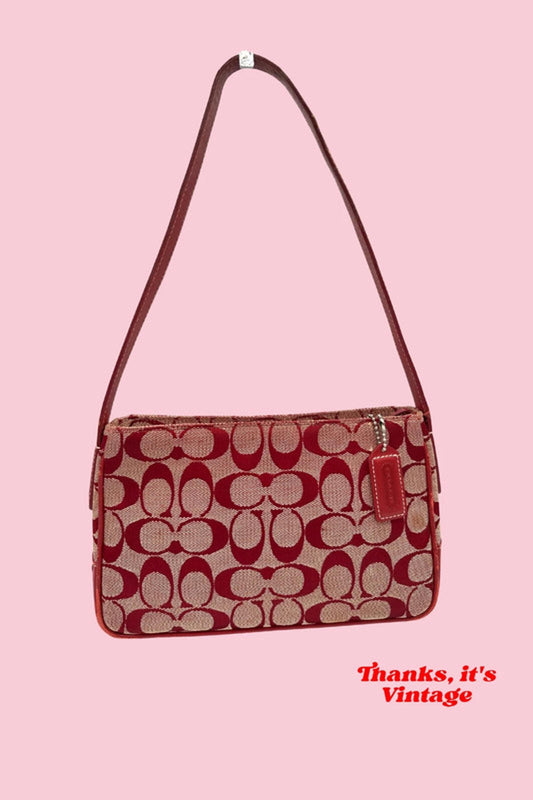 Vintage Coach 6023 Red Signature Monogram Shoulder Bag