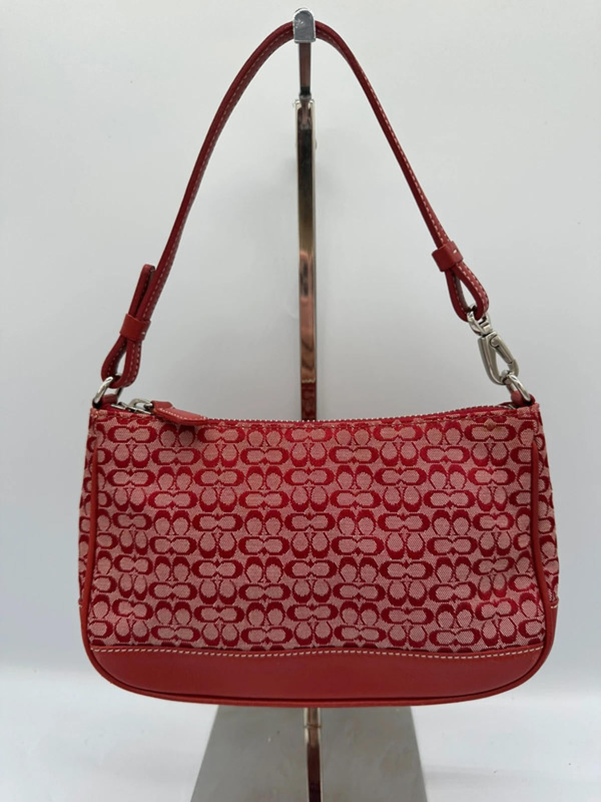 Rare Vintage Coach 6622 Cherry Red Mini Demi Shoulder Bag in Signature Monogram