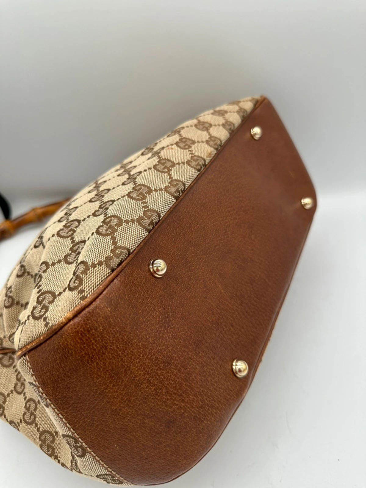 Vintage Gucci Nailhead Bamboo Monogram Handbag