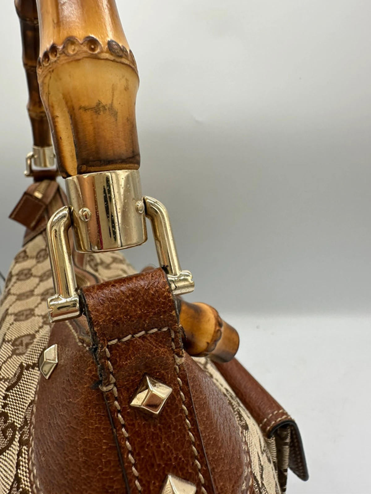 Vintage Gucci Nailhead Bamboo Monogram Handbag