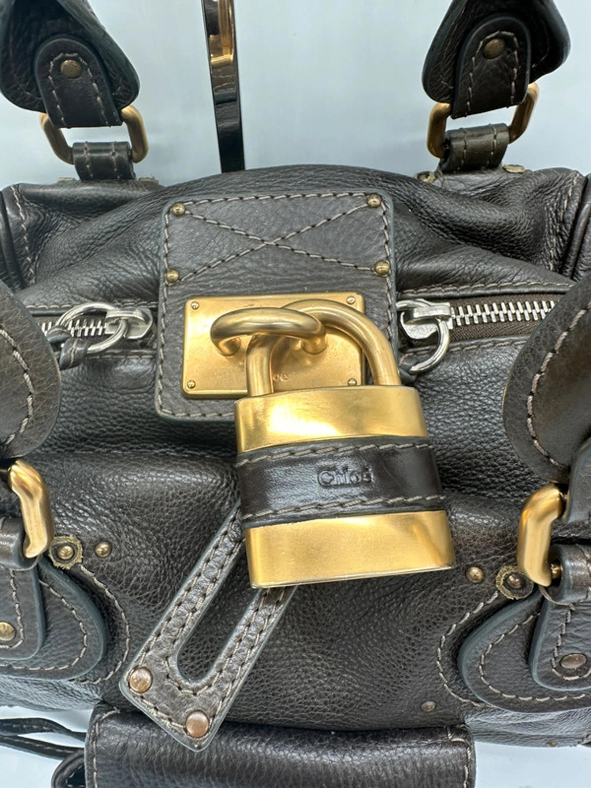 Vintage Chloé Paddington Handbag in Dark Brown Grain Leather