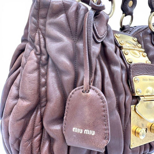Miu Miu Brown Matelassé Leather Bauletto Aperto Tote - Thanks it's Vintage