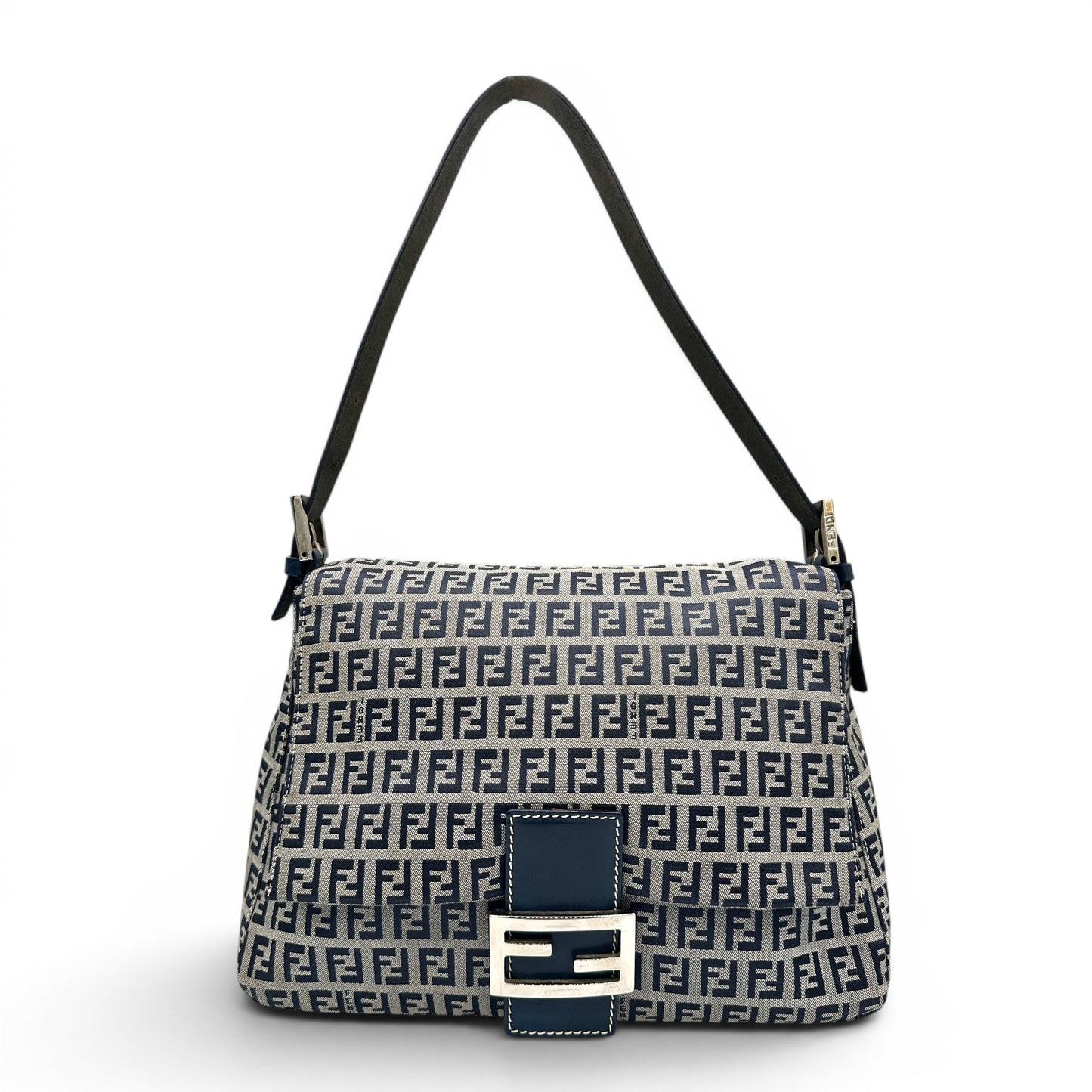 Thanks it's Vintage Fendi Zucchino Mamma shoulder bag in navy and grey monogram canvas with silver hardware