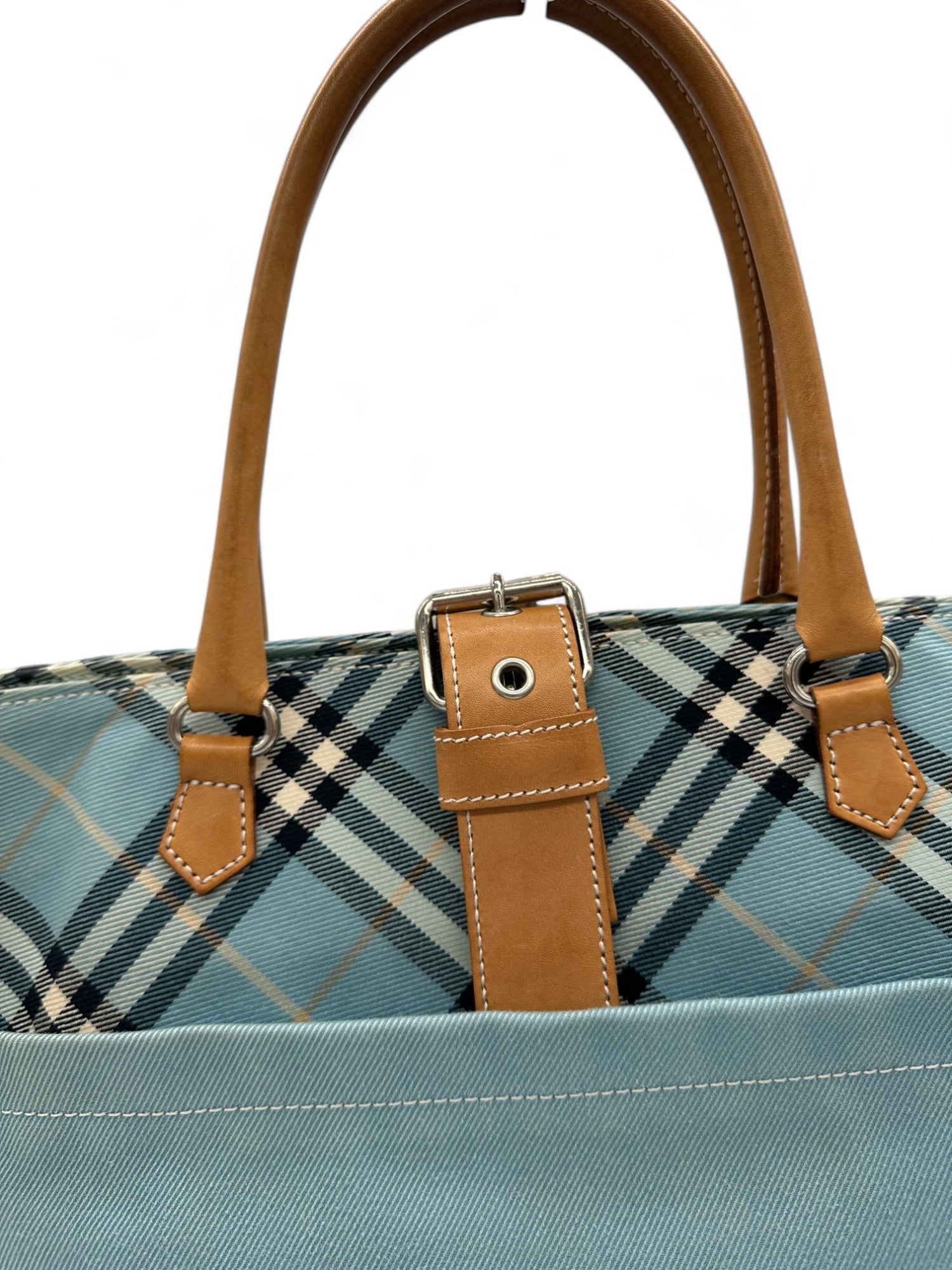 Vintage Burberry Blue Label Blue Nova Check Buckle Detail Tote Bag