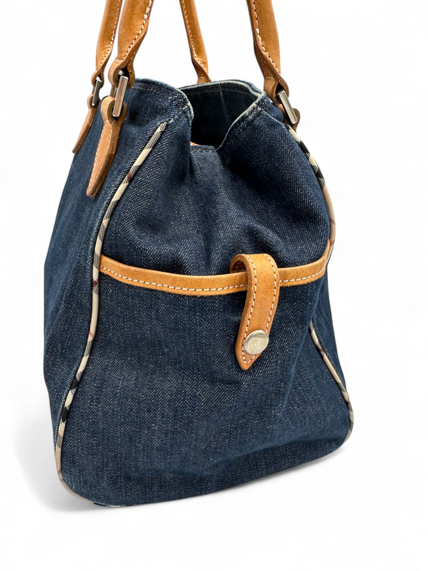 Vintage Burberry Blue Label Navy Denim Boston Shoulder Bag