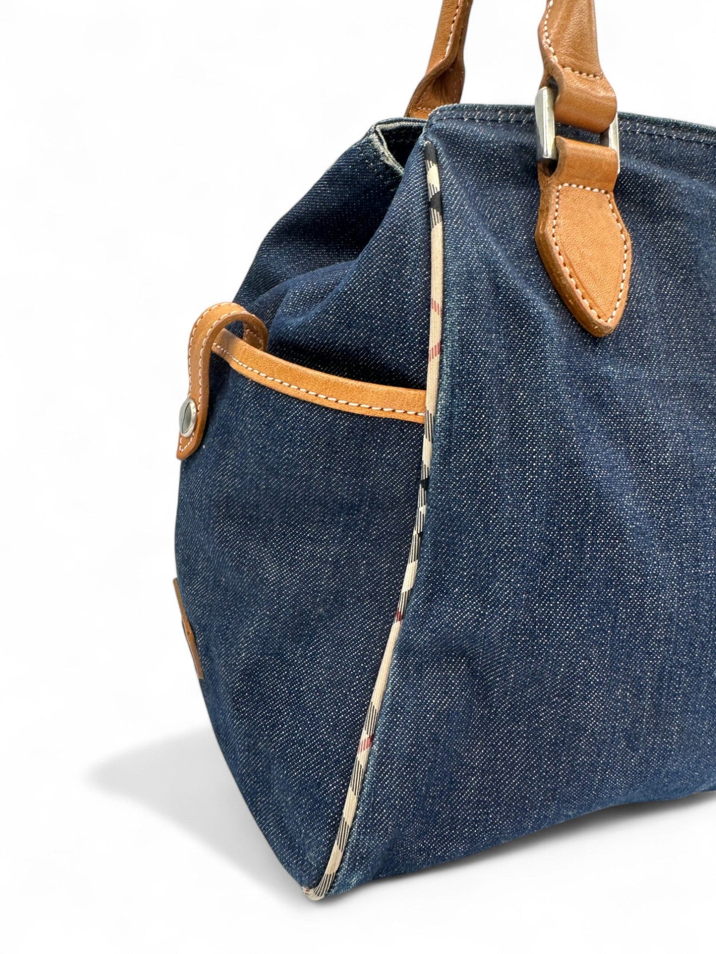 Vintage Burberry Blue Label Navy Denim Boston Shoulder Bag - Thanks it's Vintage