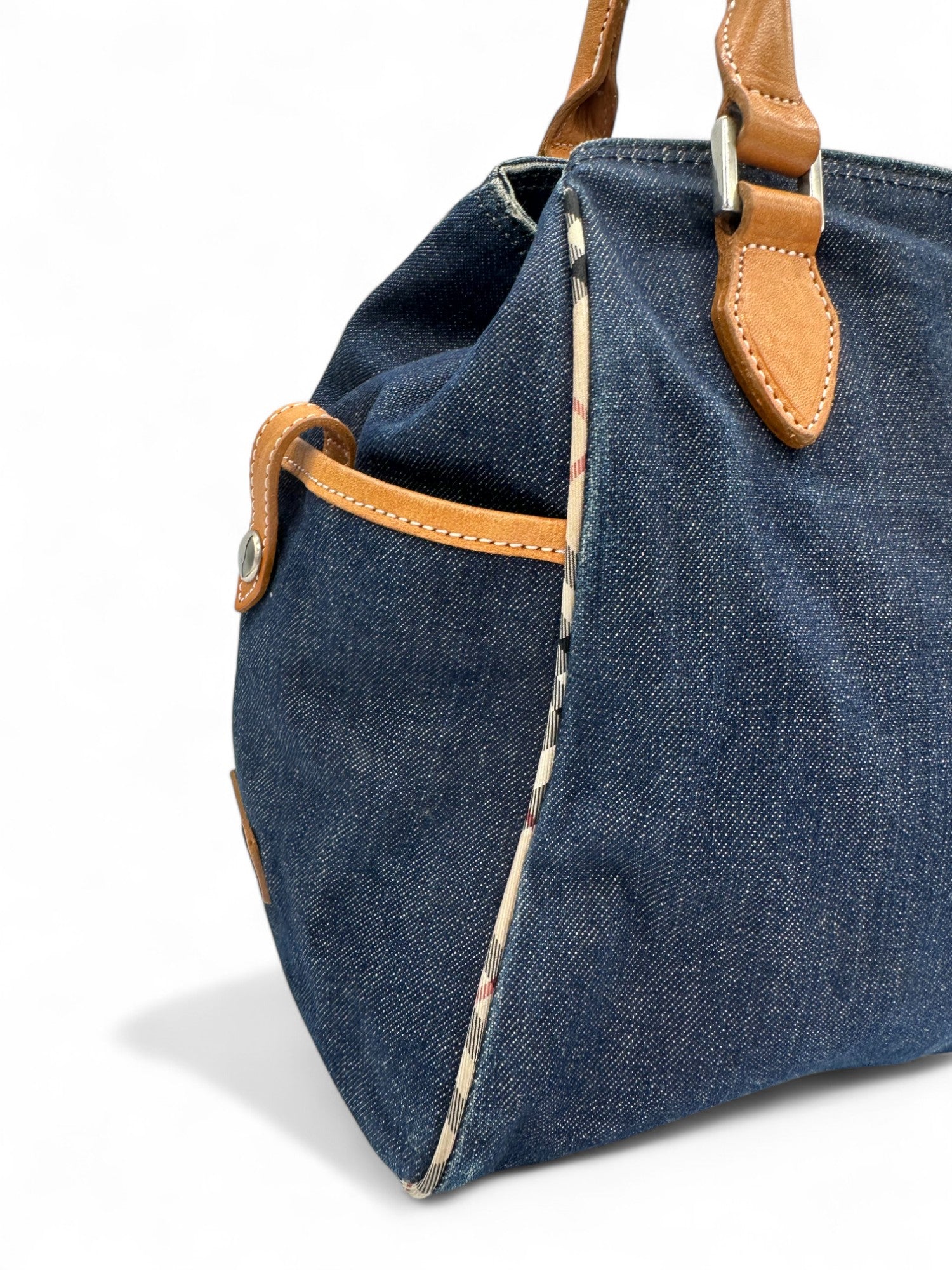 Vintage Burberry Blue Label Navy Denim Boston Shoulder Bag - Thanks it's Vintage