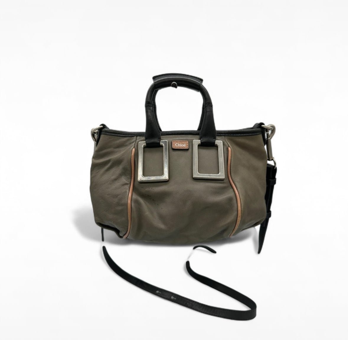 Vintage Chloé Mini Ethel Handbag. In khaki leather with gold coloured hardware - Thanks it's Vintage