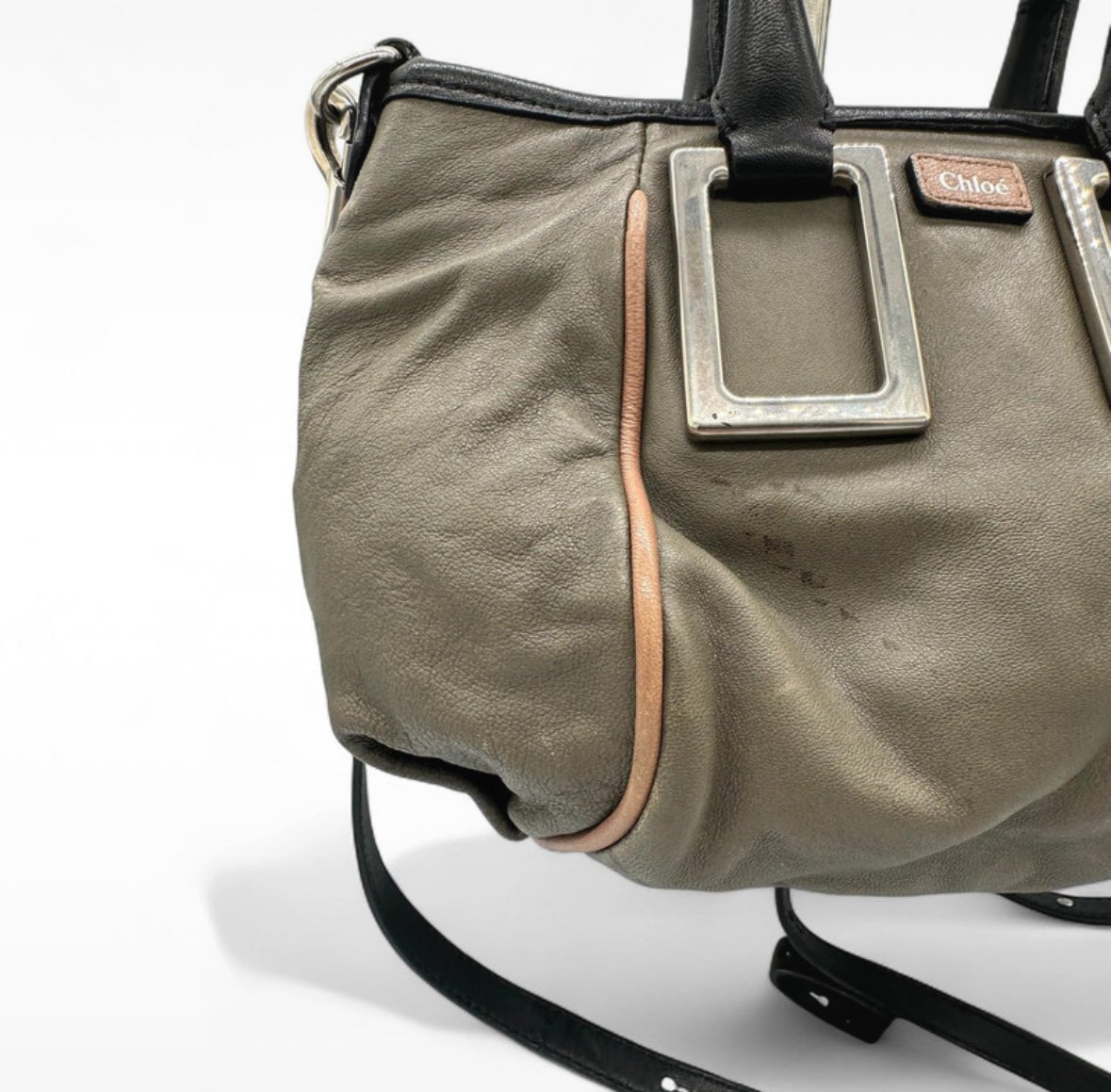 Vintage Chloé Mini Ethel Handbag. In khaki leather with gold coloured hardware - Thanks it's Vintage