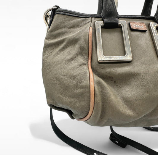 Vintage Chloé Mini Ethel Handbag. In khaki leather with gold coloured hardware - Thanks it's Vintage