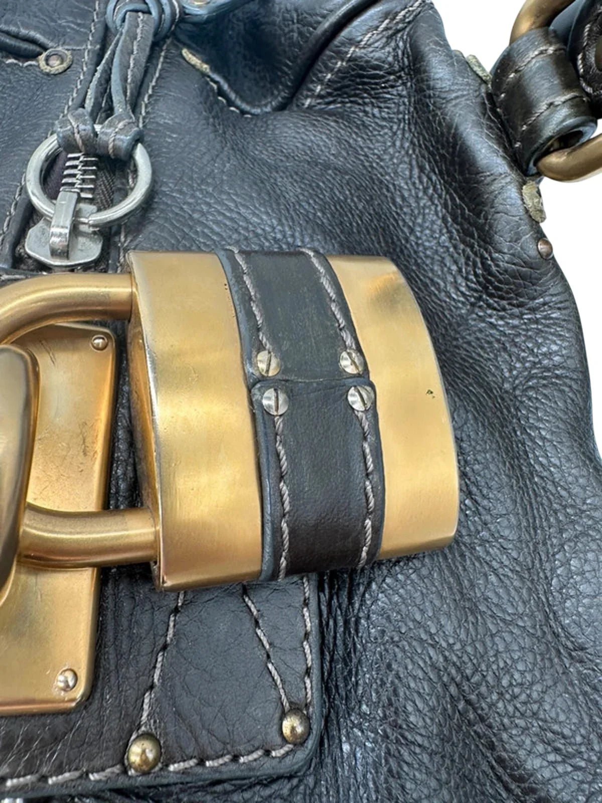 Vintage Chloé Paddington Handbag in Dark Brown Grain Leather - Thanks it's Vintage