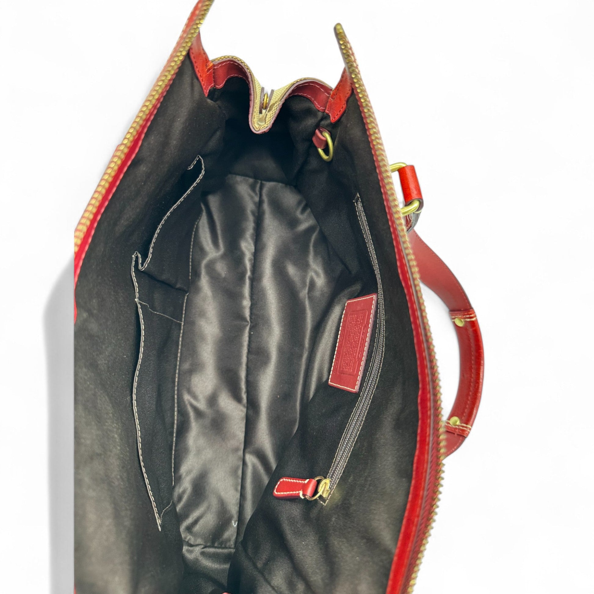 Vintage Coach 11072 Turnlock Red Leather Trim Monogram Handbag - Thanks it's Vintage