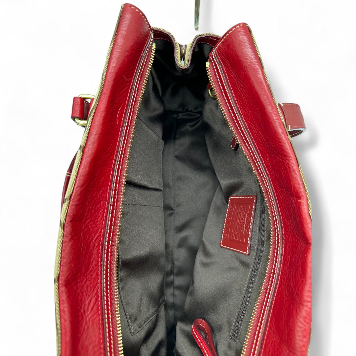 Vintage Coach 11072 Turnlock Red Leather Trim Monogram Handbag - Thanks it's Vintage