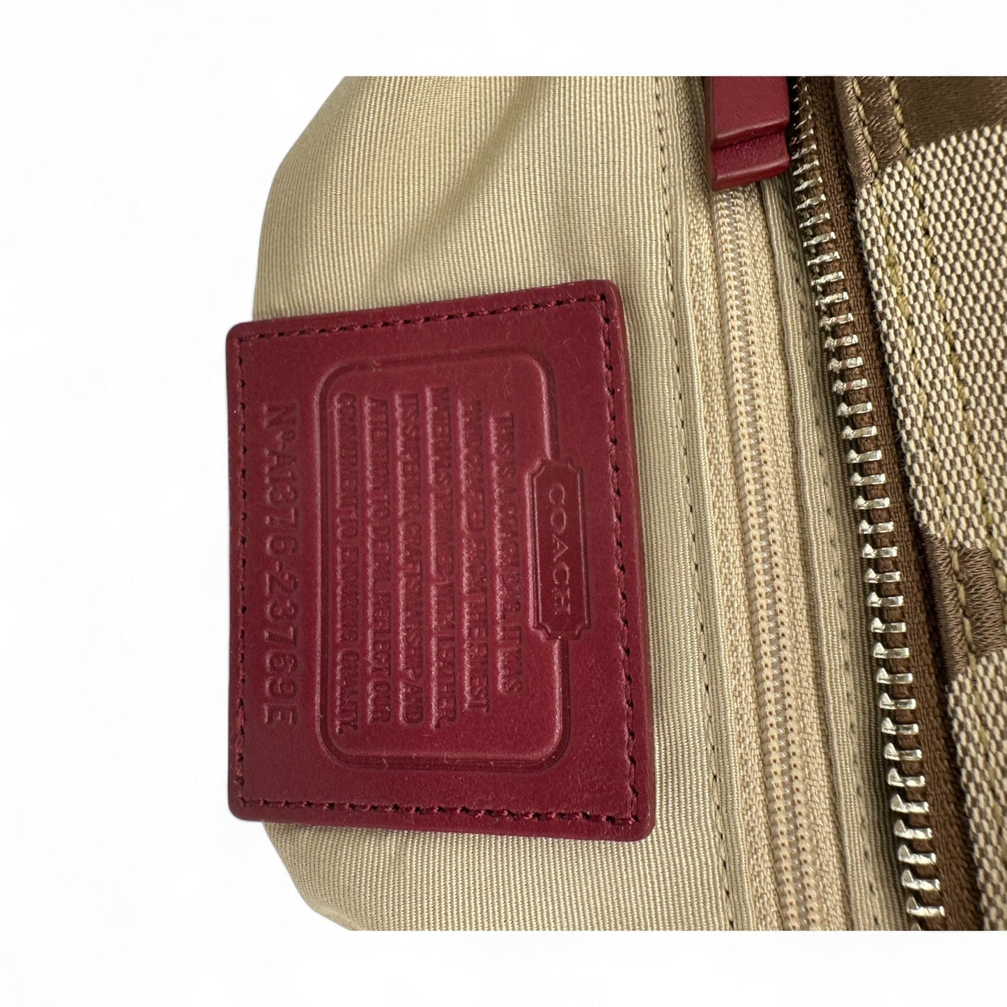 Vintage Coach 23769E Shoulder Bag in Signature Monogram with Cherry Red Trim - Thanks it's Vintage