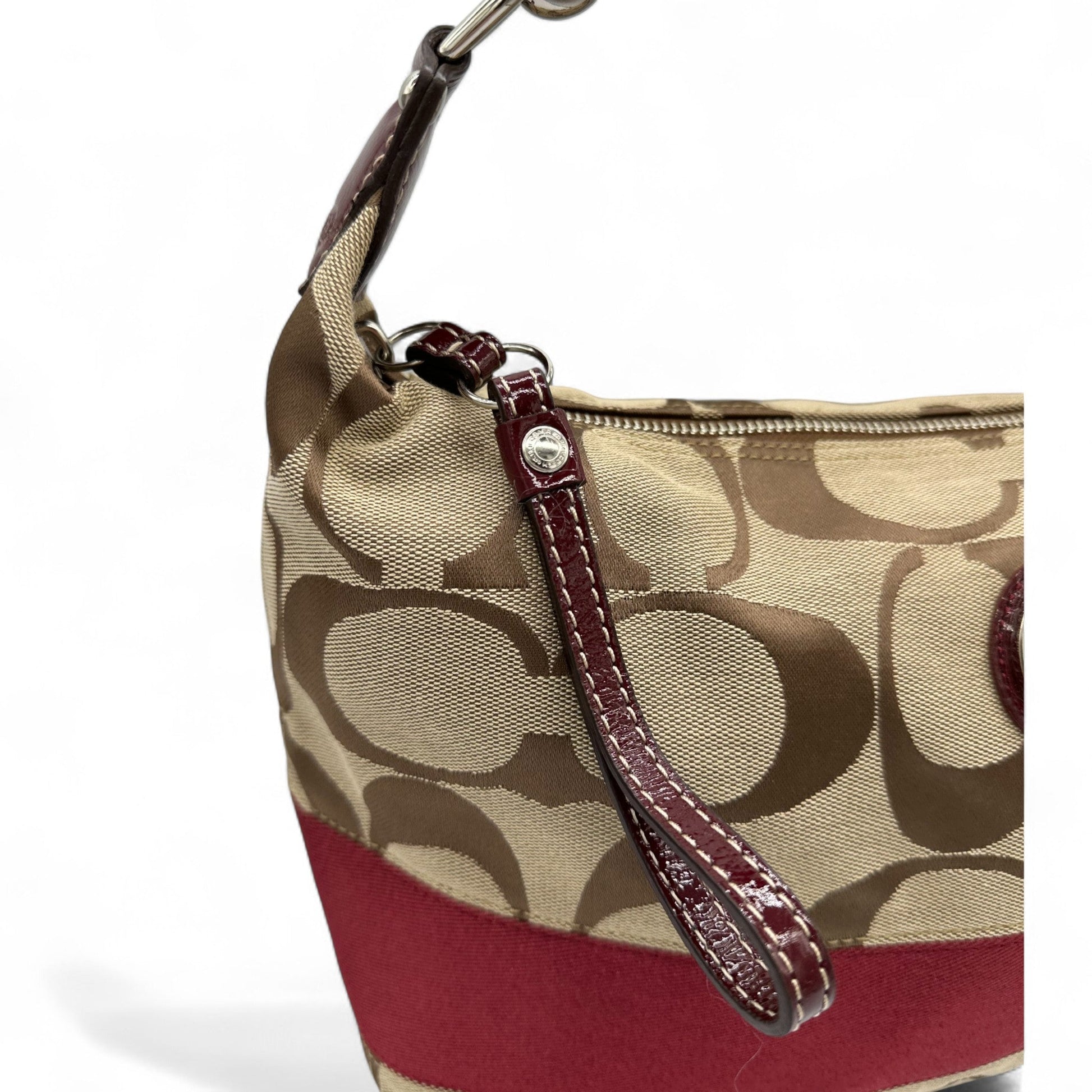 Vintage Coach 23769E Shoulder Bag in Signature Monogram with Cherry Red Trim - Thanks it's Vintage