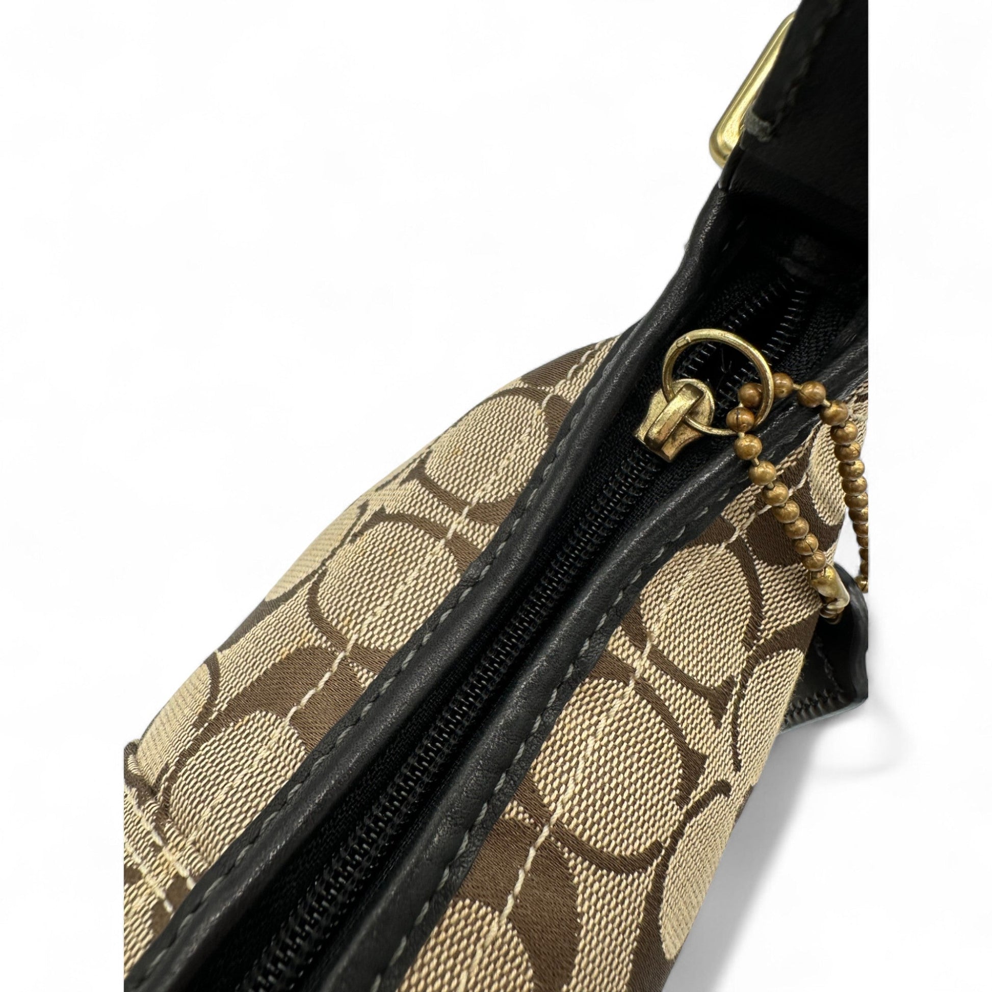 Vintage Coach 40896 Signature Monogram Bucket Shoulder Bag with Black Leather Trim - Thanks it's Vintage