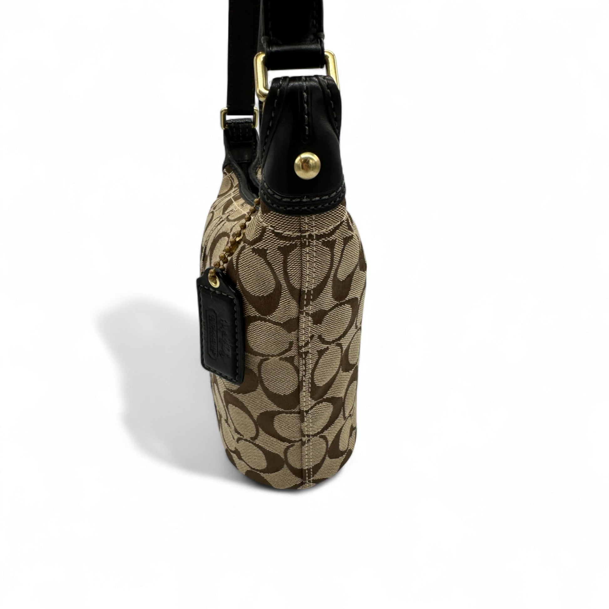 Vintage Coach 40896 Signature Monogram Bucket Shoulder Bag with Black Leather Trim - Thanks it's Vintage