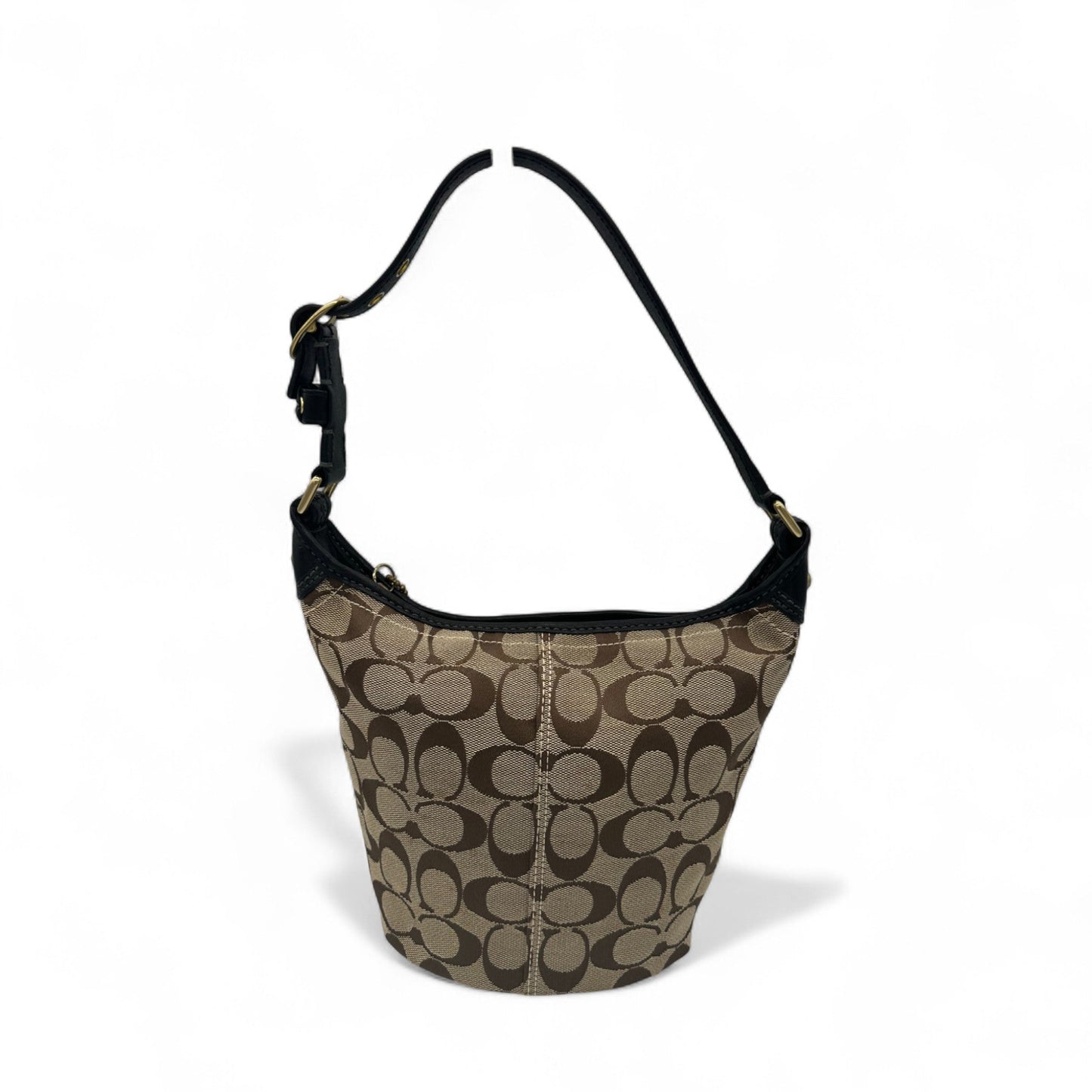 Vintage Coach 40896 Signature Monogram Bucket Shoulder Bag with Black Leather Trim - Thanks it's Vintage