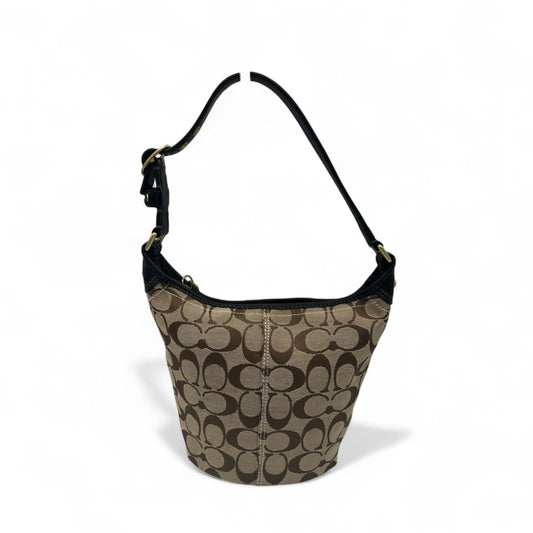Vintage Coach 40896 Signature Monogram Bucket Shoulder Bag with Black Leather Trim - Thanks it's Vintage