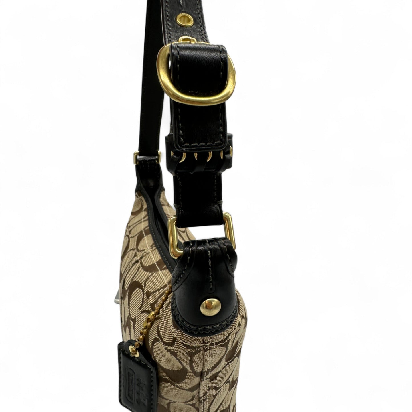 Vintage Coach 40896 Signature Monogram Bucket Shoulder Bag with Black Leather Trim - Thanks it's Vintage