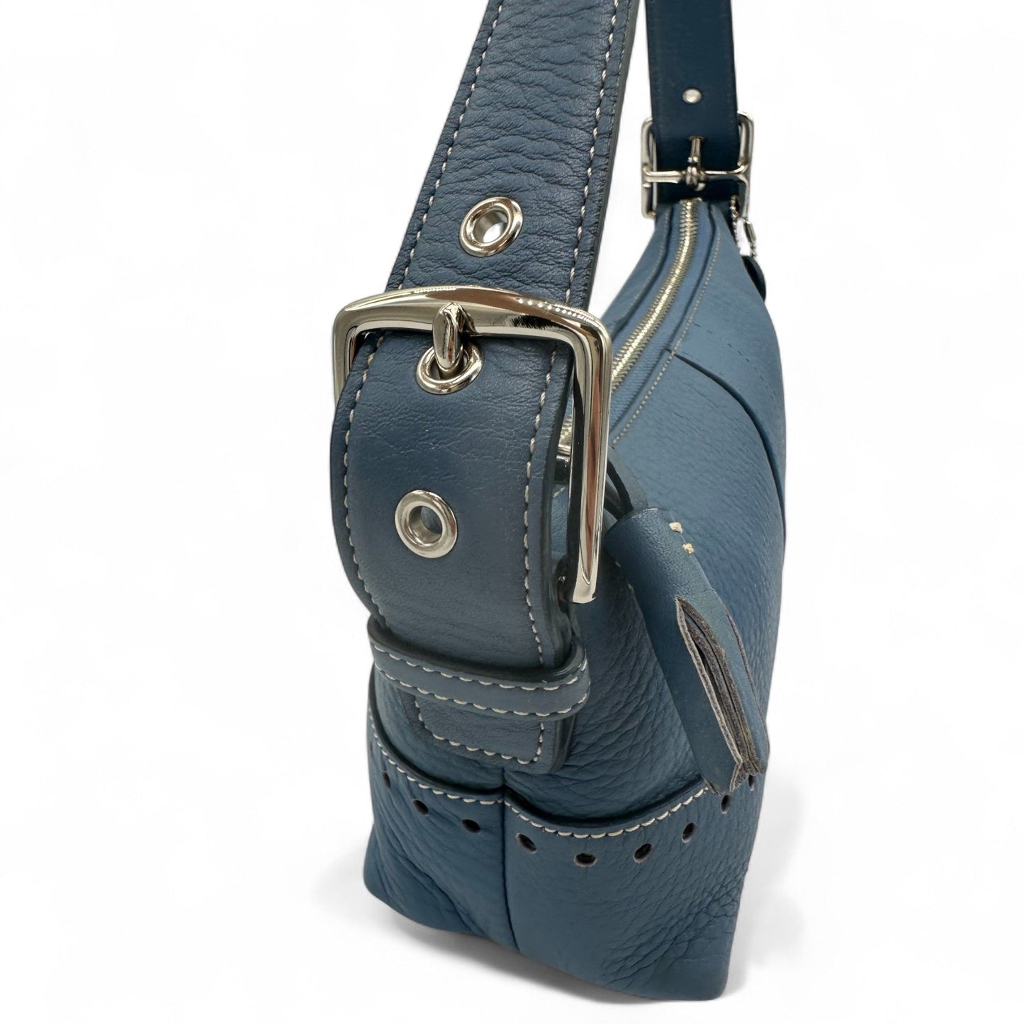 Vintage Coach 5052 Blue Leather Baguette Shoulder Bag - Thanks it's Vintage