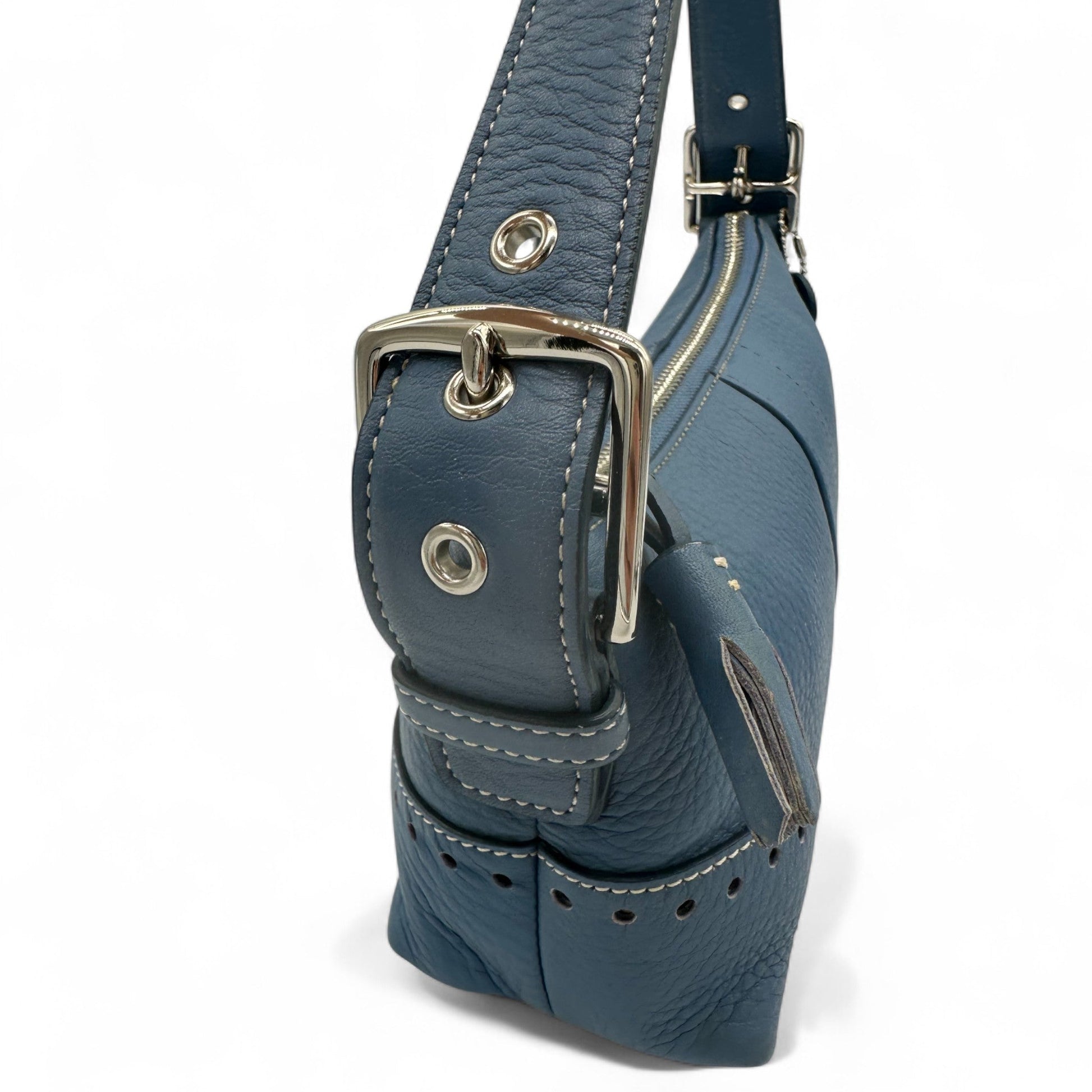 Vintage Coach 5052 Blue Leather Baguette Shoulder Bag - Thanks it's Vintage