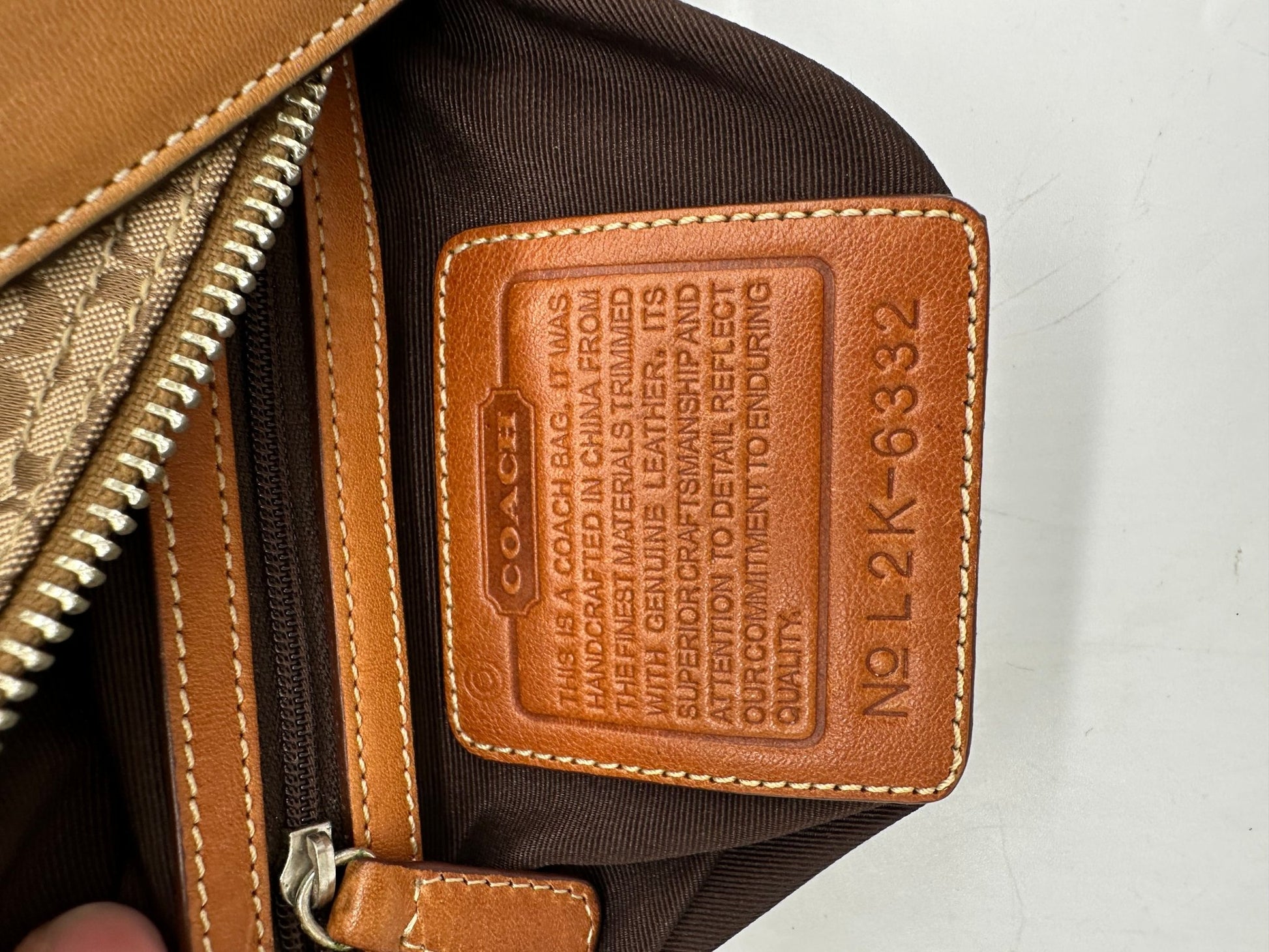 Vintage Coach 6332 Brown Mini Monogram Shoulder Bag with Tan Leather Trim Y2K - Thanks it's Vintage