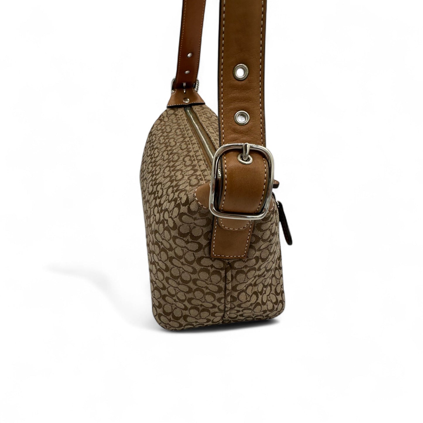 Vintage Coach 6332 Brown Mini Monogram Shoulder Bag with Tan Leather Trim Y2K - Thanks it's Vintage