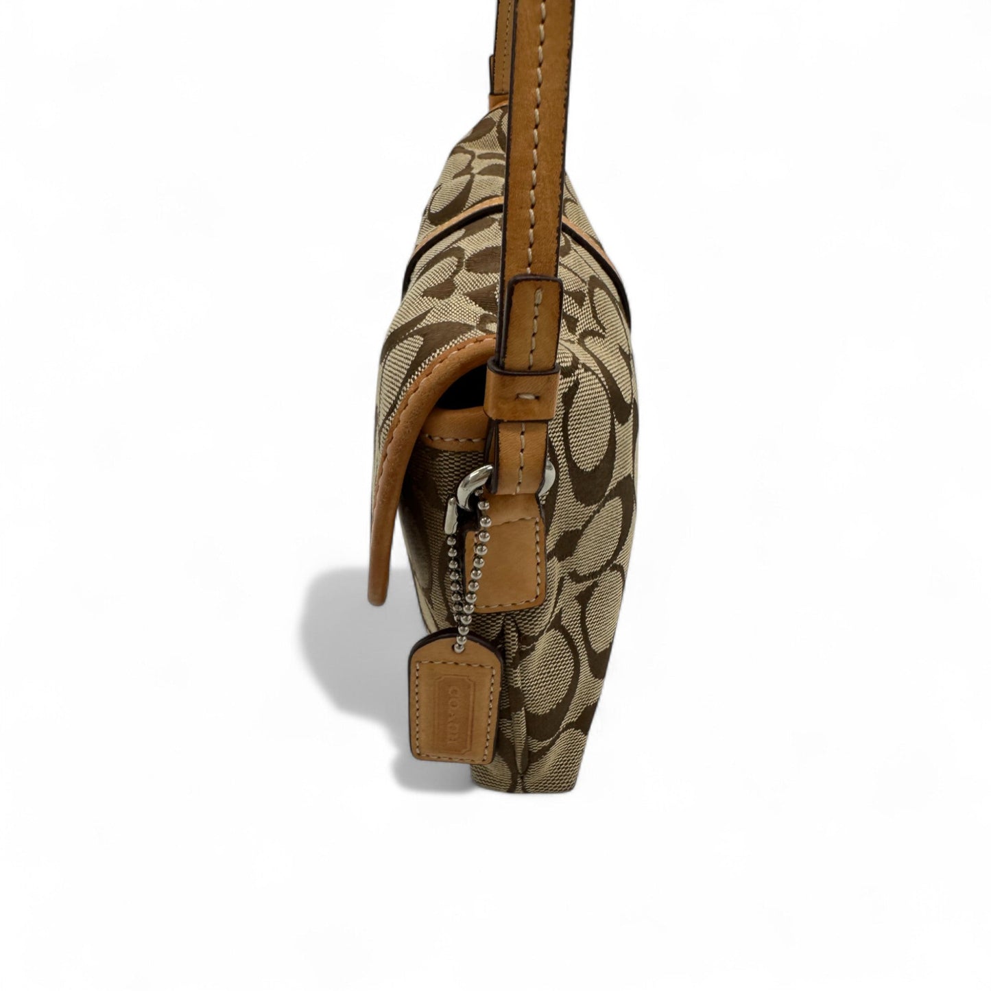 Vintage Coach 6348 Hampton Clip Shoulder Bag in Monogram with Tan Leather Trim Y2K - Thanks it's Vintage