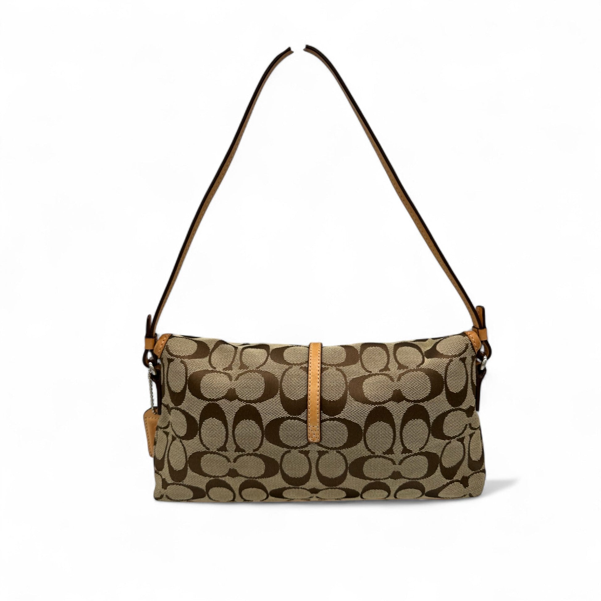 Vintage Coach 6348 Hampton Clip Shoulder Bag in Monogram with Tan Leather Trim Y2K - Thanks it's Vintage