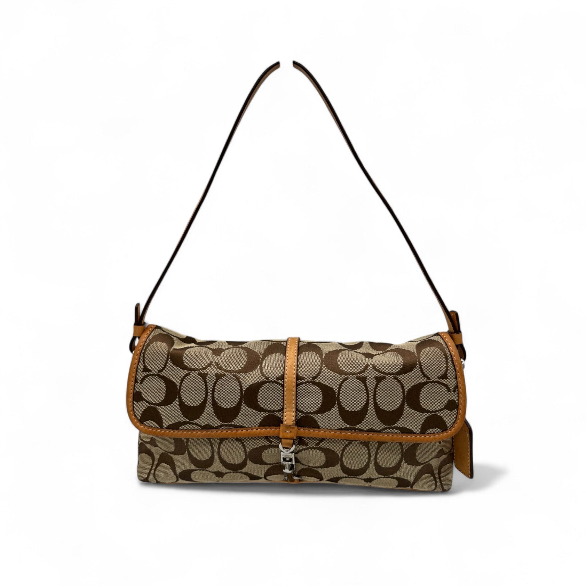 Vintage Coach 6348 Hampton Clip Shoulder Bag in Monogram with Tan Leather Trim Y2K - Thanks it's Vintage