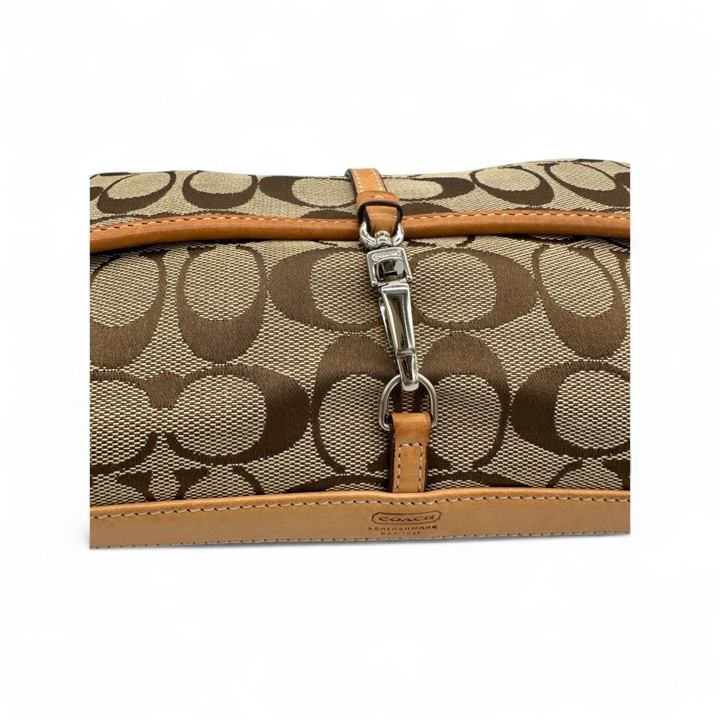 Vintage Coach 6348 Hampton Clip Shoulder Bag in Monogram with Tan Leather Trim Y2K - Thanks it's Vintage