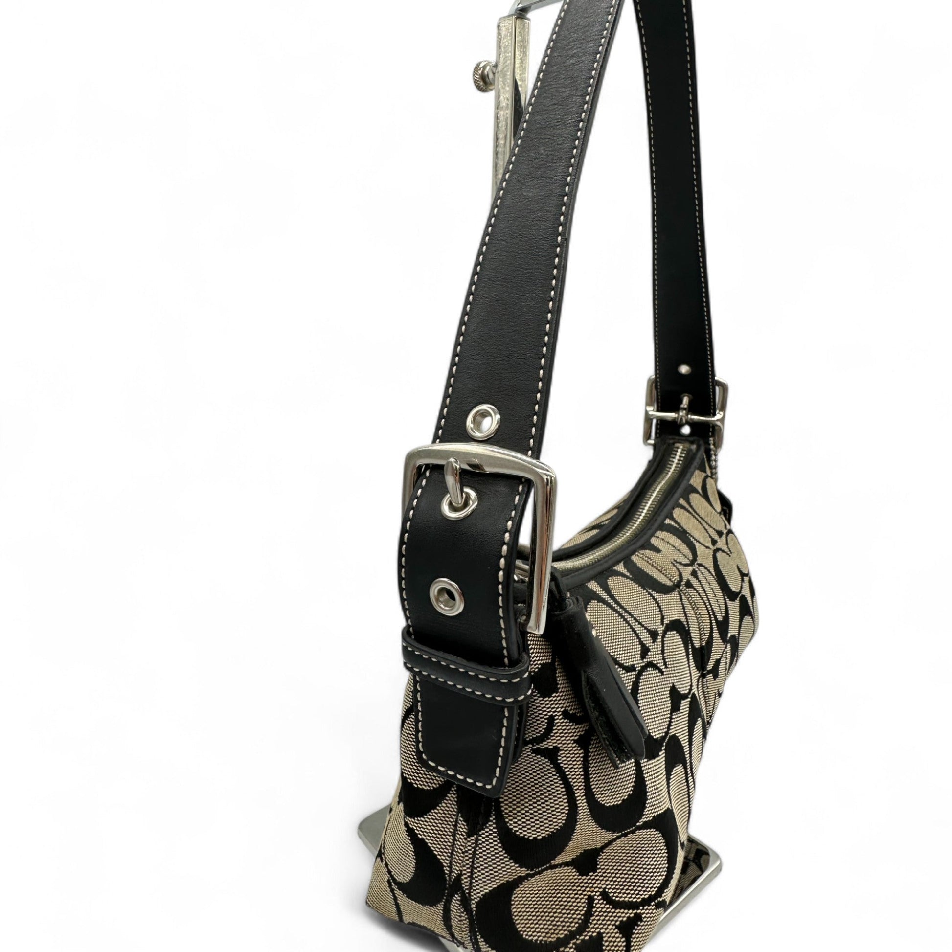 Vintage Coach 6371 East West Baguette Shoulder Bag Black and Grey Monogram Y2K - Thanks it's Vintage