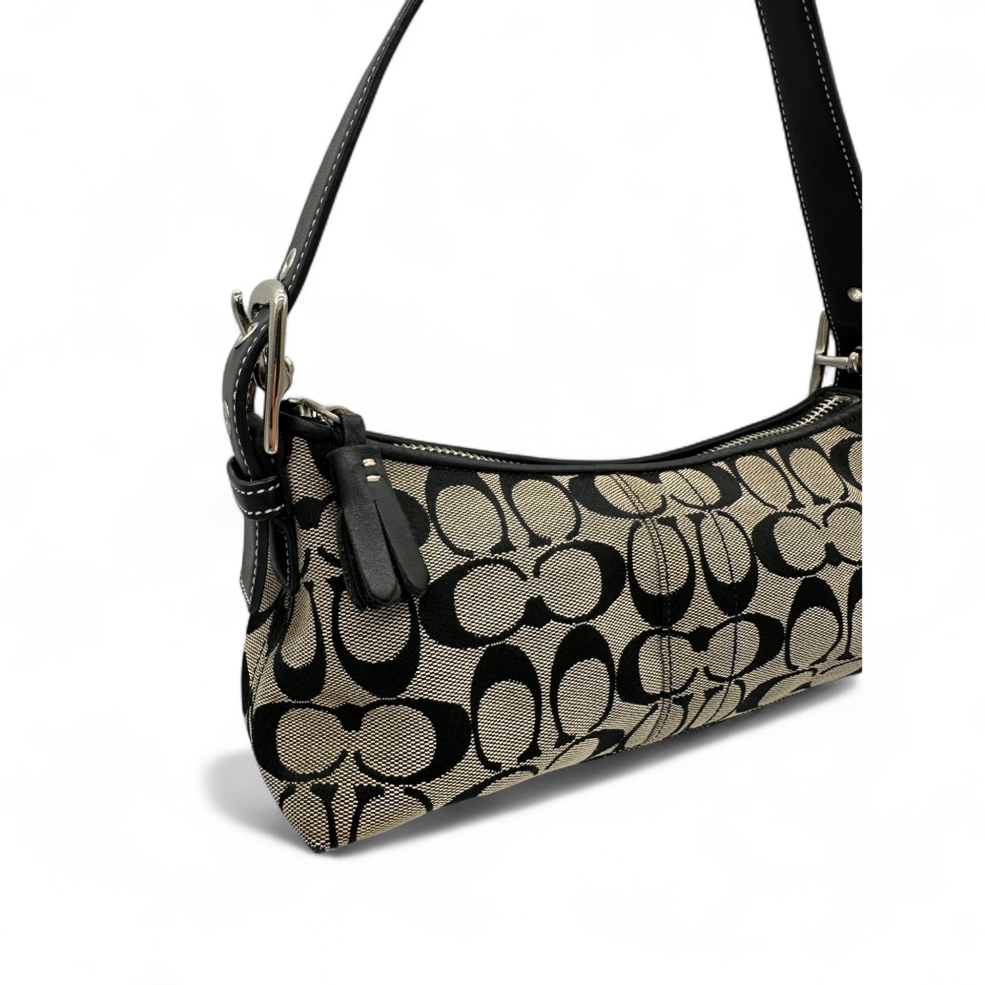 Vintage Coach 6371 East West Baguette Shoulder Bag Black and Grey Monogram Y2K - Thanks it's Vintage