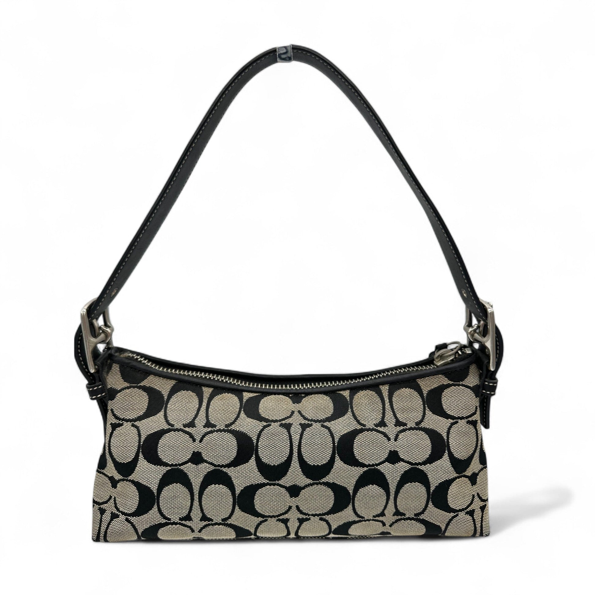 Vintage Coach 6371 East West Baguette Shoulder Bag Black and Grey Monogram Y2K - Thanks it's Vintage